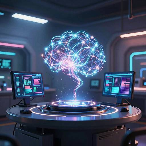 Futuristic Cyberpunk Lab with Neural Networks