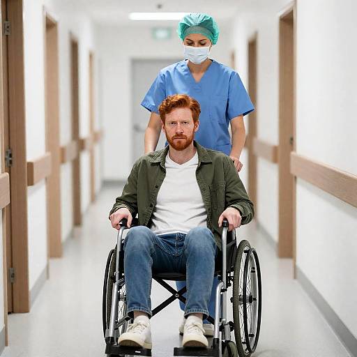 Intense Moment in Hospital Corridor