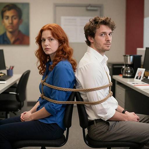 Captivating Office Scene with Bound Figures
