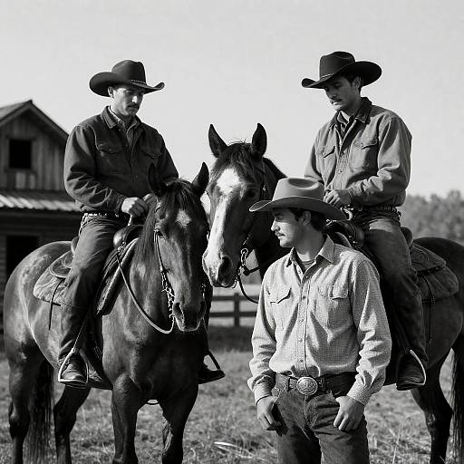 Black and White Cowboys with Horses