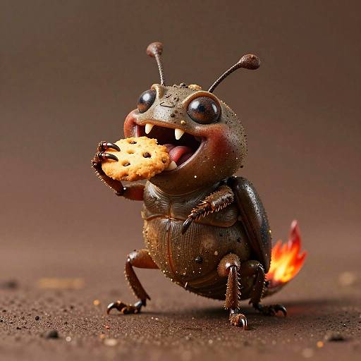 Happy Earth Beetle Creature Eating Cookie