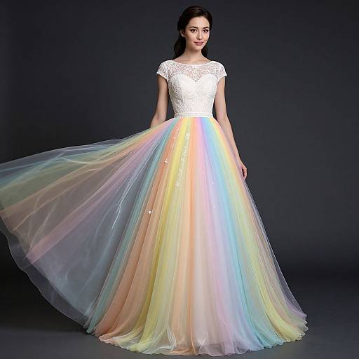 Elegant Rainbow-Colored Wedding Gown