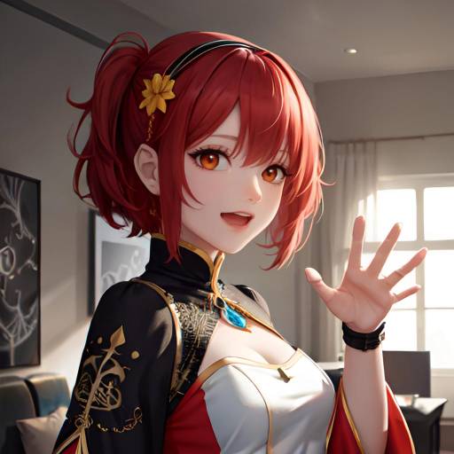 Dynamic Anime Girl in Aesthetic Living Room