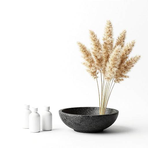 Minimalist Charcoal Stone Bowl Still Life