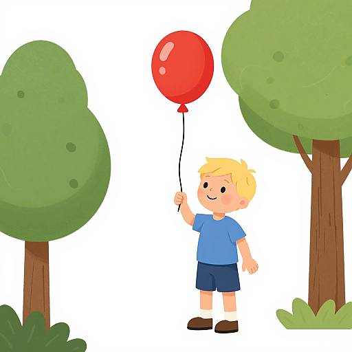 Children's Illustration with Red Balloon