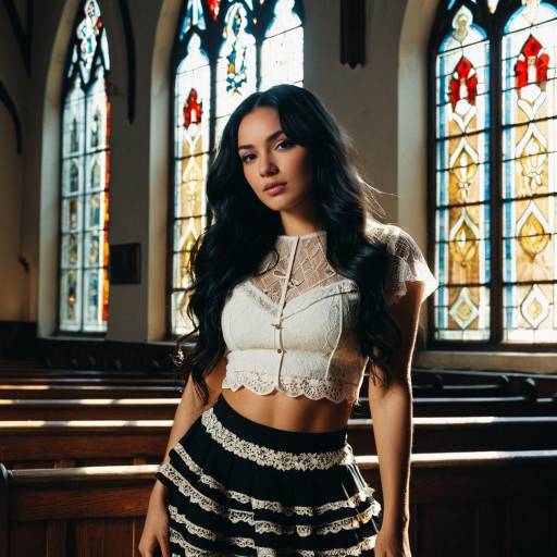 Woman in Lace Crop Top in Chapel
