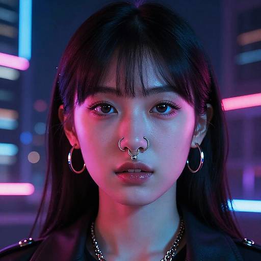 Futuristic Neon Nose Ring Portrait