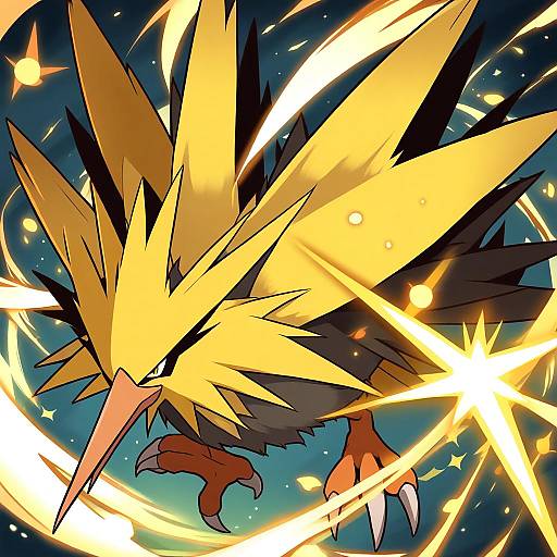 Illustration of Zapdos, pokemon in the style of Baku-p
