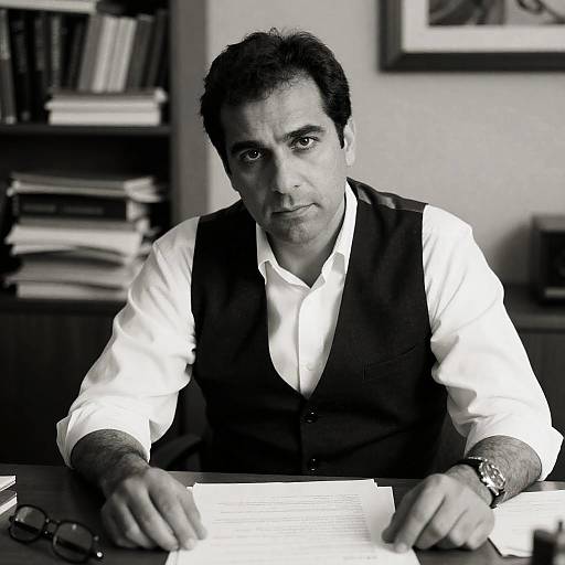 Serious Man at Cluttered Desk