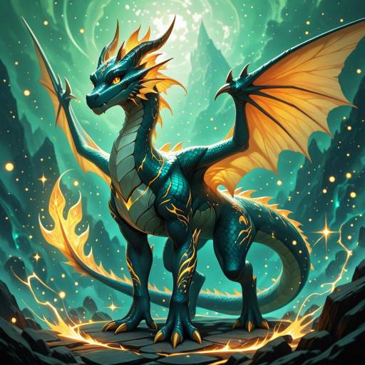 Glowing Dragon in Fantasy Landscape Glowing Dragon in Fantasy Landscape