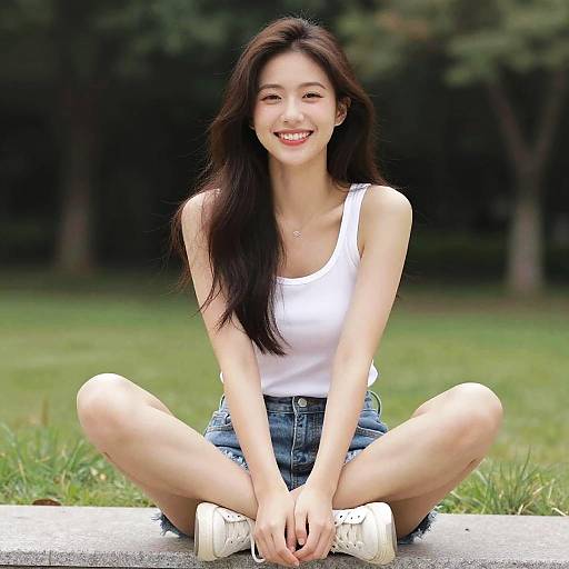 Smiling young woman sitting outdoors