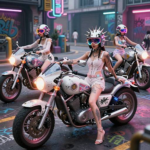Cyberpunk Asian Girl Motorbike Gang
