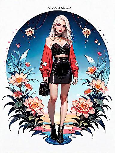 Stylish Woman in Red Cardigan and Black Skirt