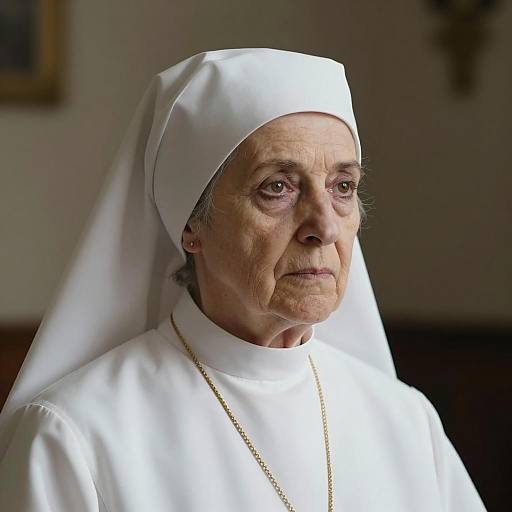Solemn Nun Portrait in Dark Setting