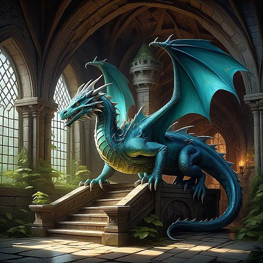Mystical Blue Dragon in Enchanted Castle