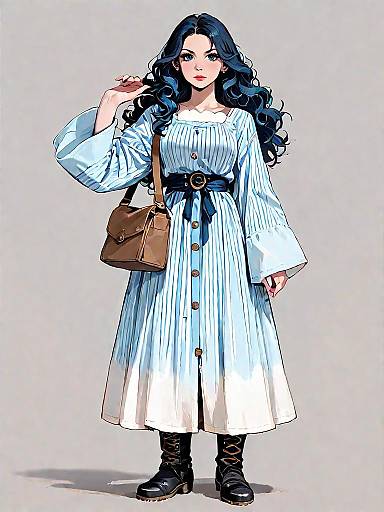 Boho-Chic Woman in Striped Maxi Dress