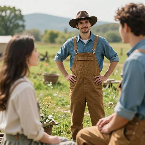 Rustic Outdoor Scene with Three People