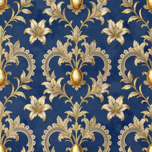 Imperial Blue Baroque Lace Wallpaper