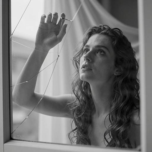 Pensive Woman Behind Cracked Window
