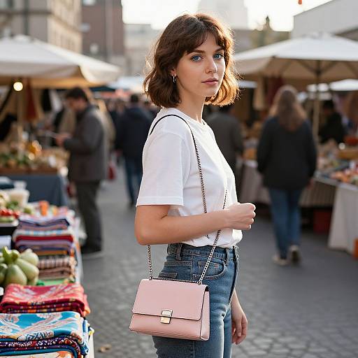 Young Woman in Vibrant Market Scene