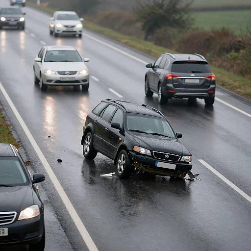 Wet Two-Lane Roadside SUV Crash Scene