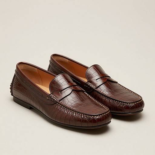 Brown Crocodile-Patterned Leather Loafers