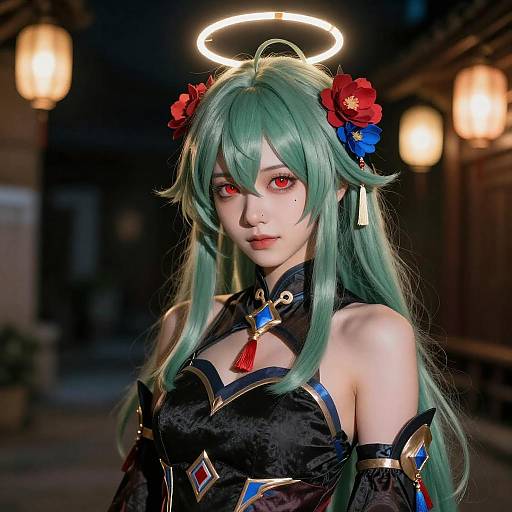 Mystical Anime Woman in Nighttime Setting