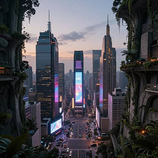 Neon City Meets Ancient Forest