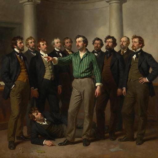 19th Century Gathering: An Oil Painting