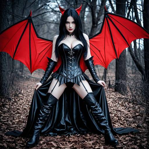Seductive Vampire Cosplay with Red Bat Wings