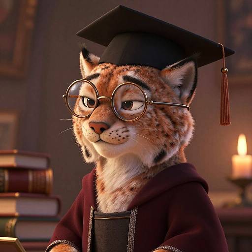 Scholarly Lynx with Vintage Bronze Glasses