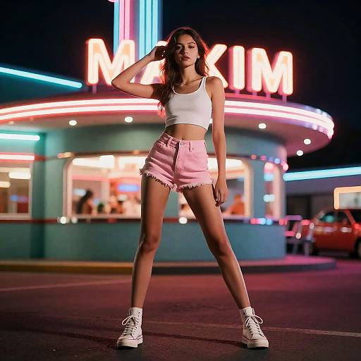Retro Neon Diner Fashion Power Pose