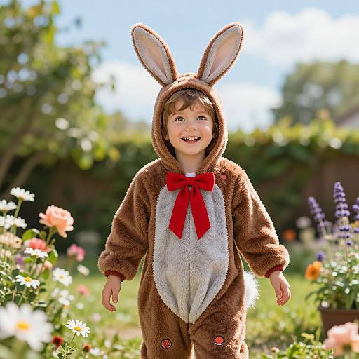Joyful Child in Realistic Bunny Costume