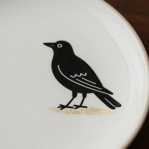Black Sparrow on Textured Ceramic Table