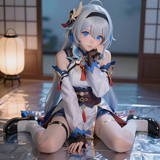 Silver-Haired Anime Girl in Blue