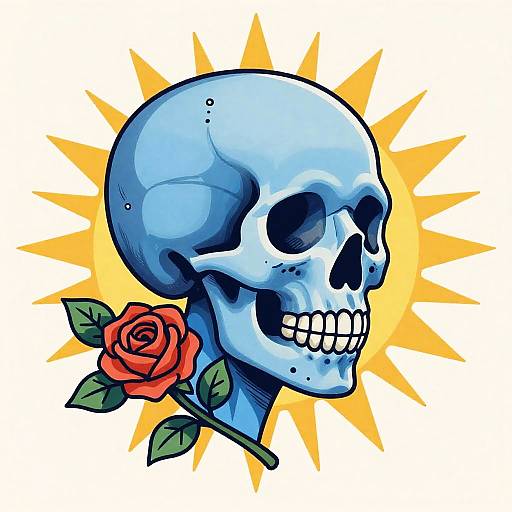 Cerulean Skull Sunburst Side Profile Portrait