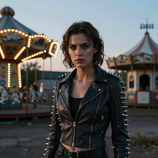 Twilight Vigil: Woman at Abandoned Carnival