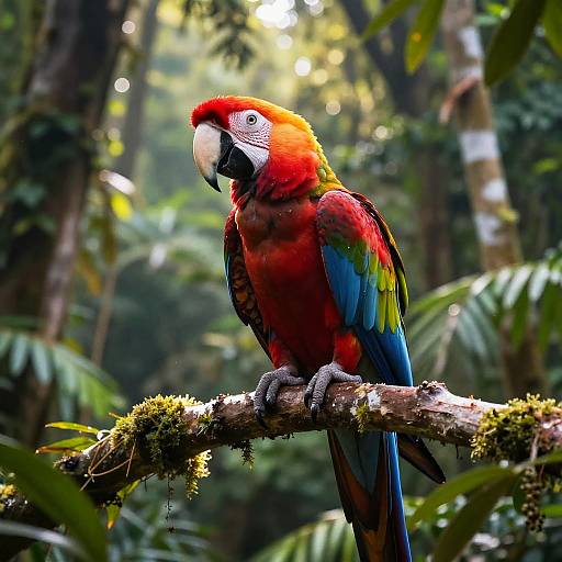 Vibrant Scarlet Macaw in Rainforest Canopy