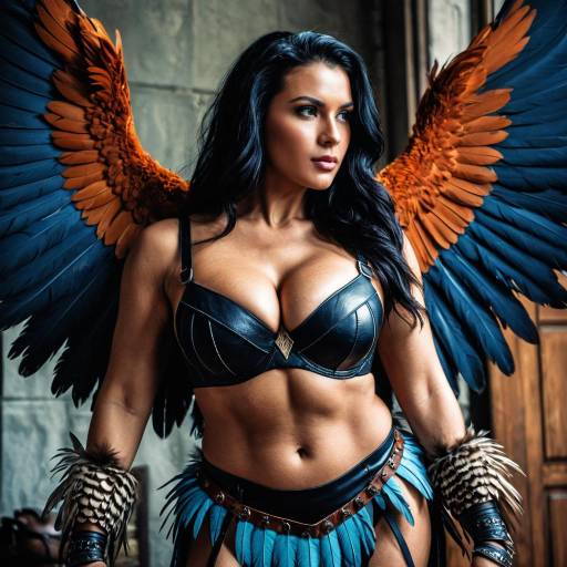 Athletic Exotic Harpy with Feathered Wings