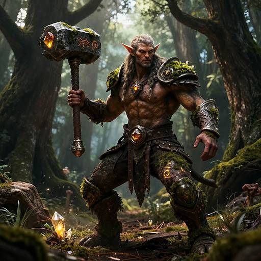 Half-Breed Elf-Treant Forest Guardian with Amber Hammer
