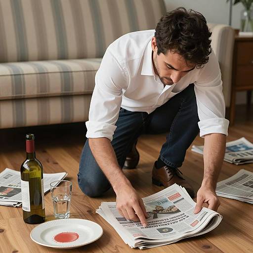 Focused Man Sorting Papers Indoors
