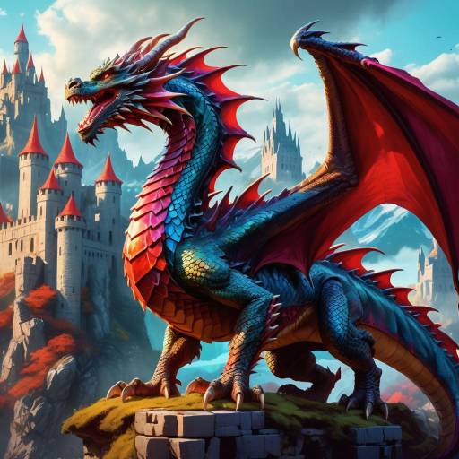 Majestic Crimson Dragon in Enchanted Ruins Majestic Crimson Dragon in Enchanted Ruins