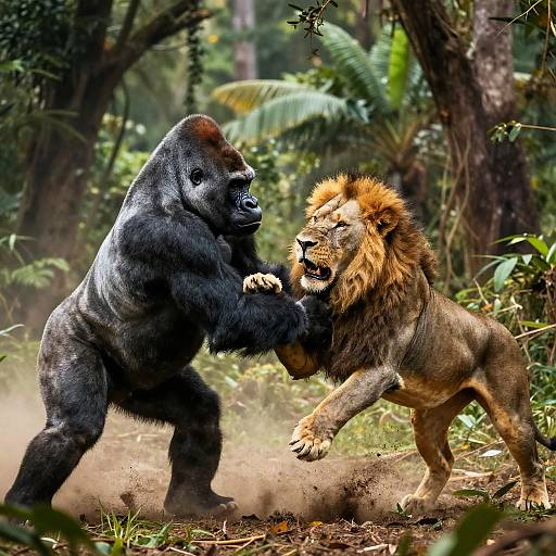 Gorilla vs Lion Intense Jungle Battle