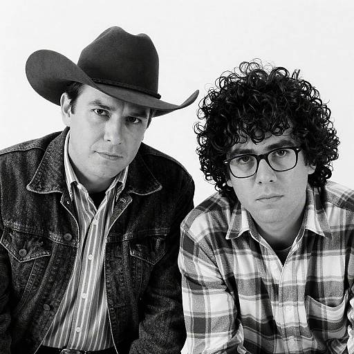 Intense Duo: Cowboy and Curly-Haired Man