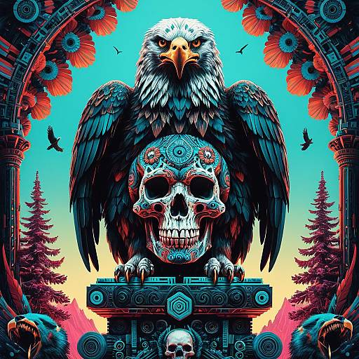Psychedelic Totem with Eagle, Skull, and Bear