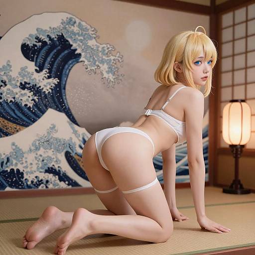 3D Anime Woman in Japanese Room