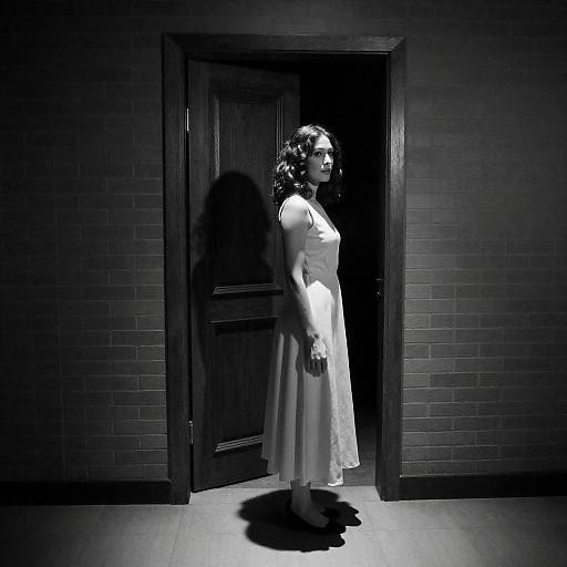 High-Contrast Woman in Dim Doorway