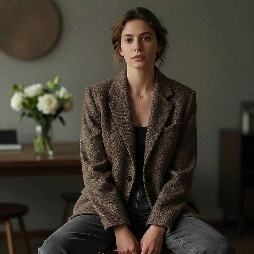 Elegant Woman in Dimly Lit Room