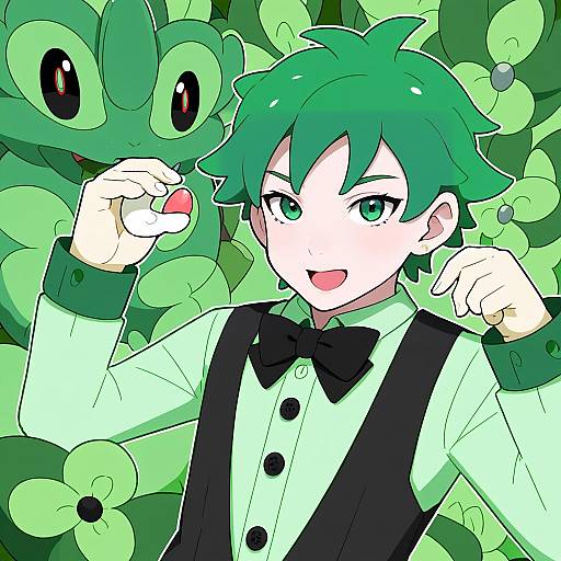Illustration of Cilan (pokemon), pokemon in the style of Asura (asurauser)