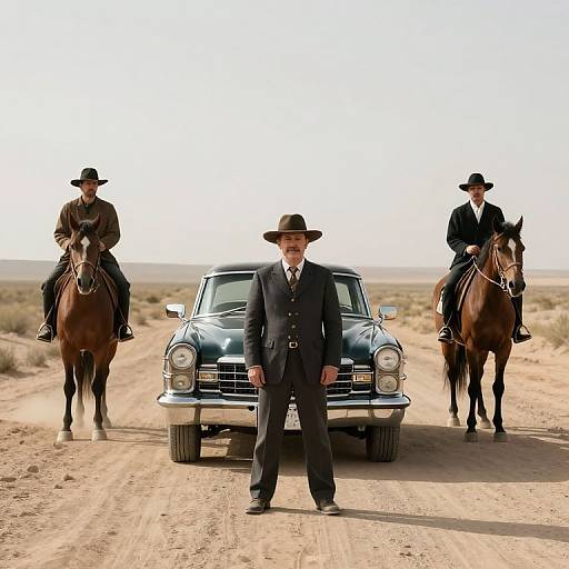 Classic Cadillac Amid Desert Riders